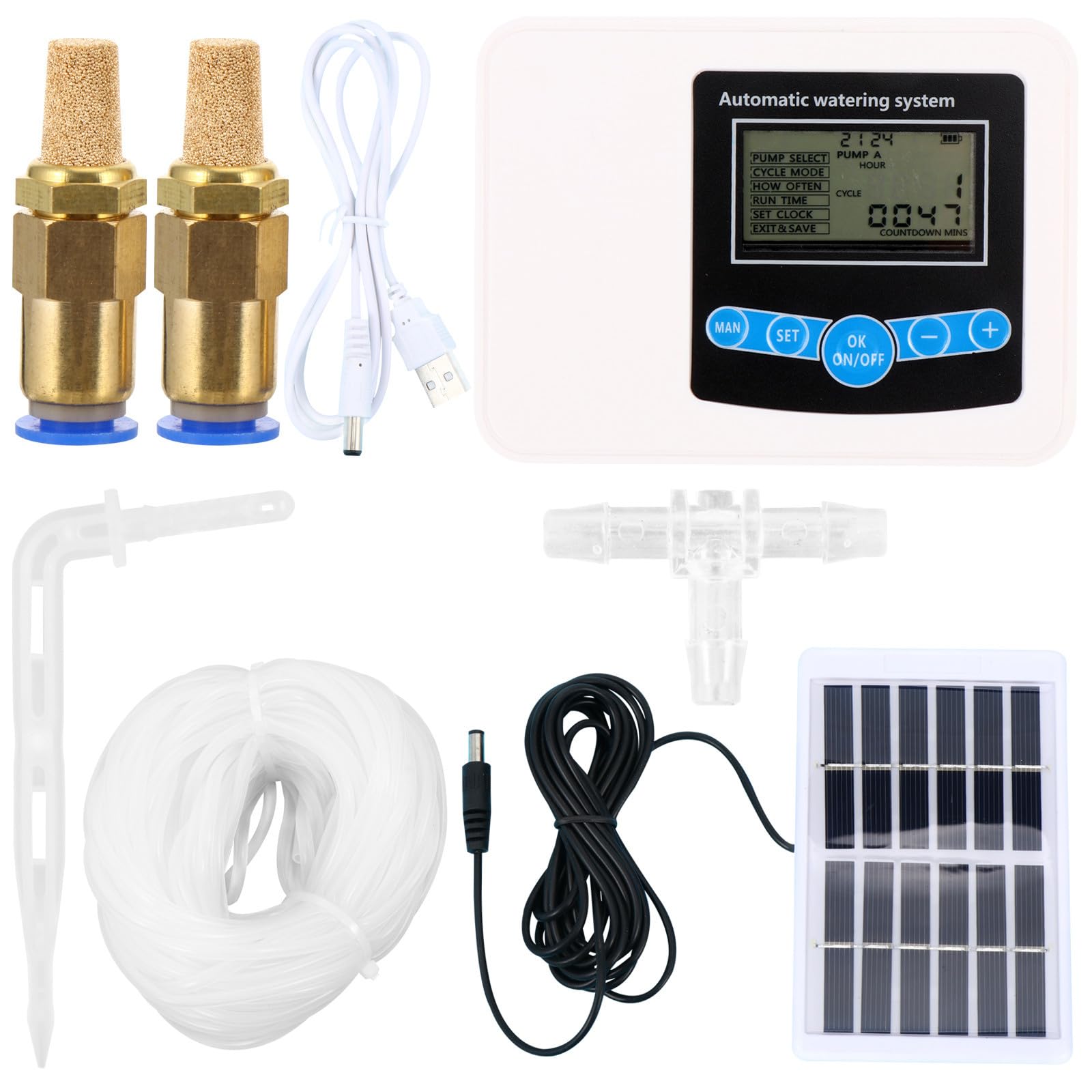 Yardenfun Temporizador de Riego Digital Doble Bomba para Jardín y Uso Doméstico, Instalación Sencilla y Carga Dual, Controlador Automático de Agua Accesorios Completos