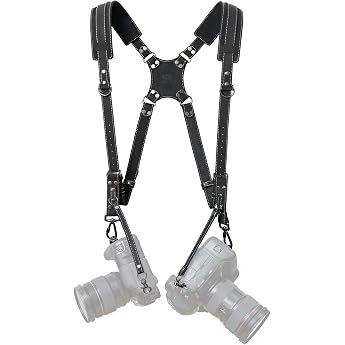 Padwa Lifestyle Matte Black Dual Camera Strap Dual Camera Strap Full Grain Leather Double Shoulder Strap Multi-Dual Camera Equipment for DSLR/SLR Strap Dual Camera Strap for Photographers
