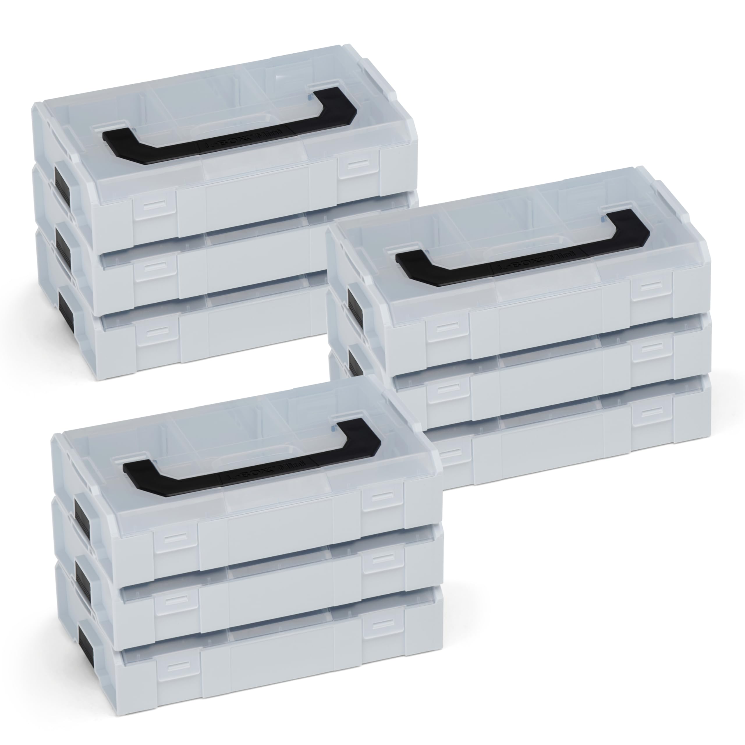 L-BOXX Mini 9er Set – Lichtgrau mit transparentem Deckel | Hochwertige Aufbewahrungsboxen für Schrauben & Dübel | Kompatibel mit Bosch System | Lebensmittelecht, stapelbar, trennbar