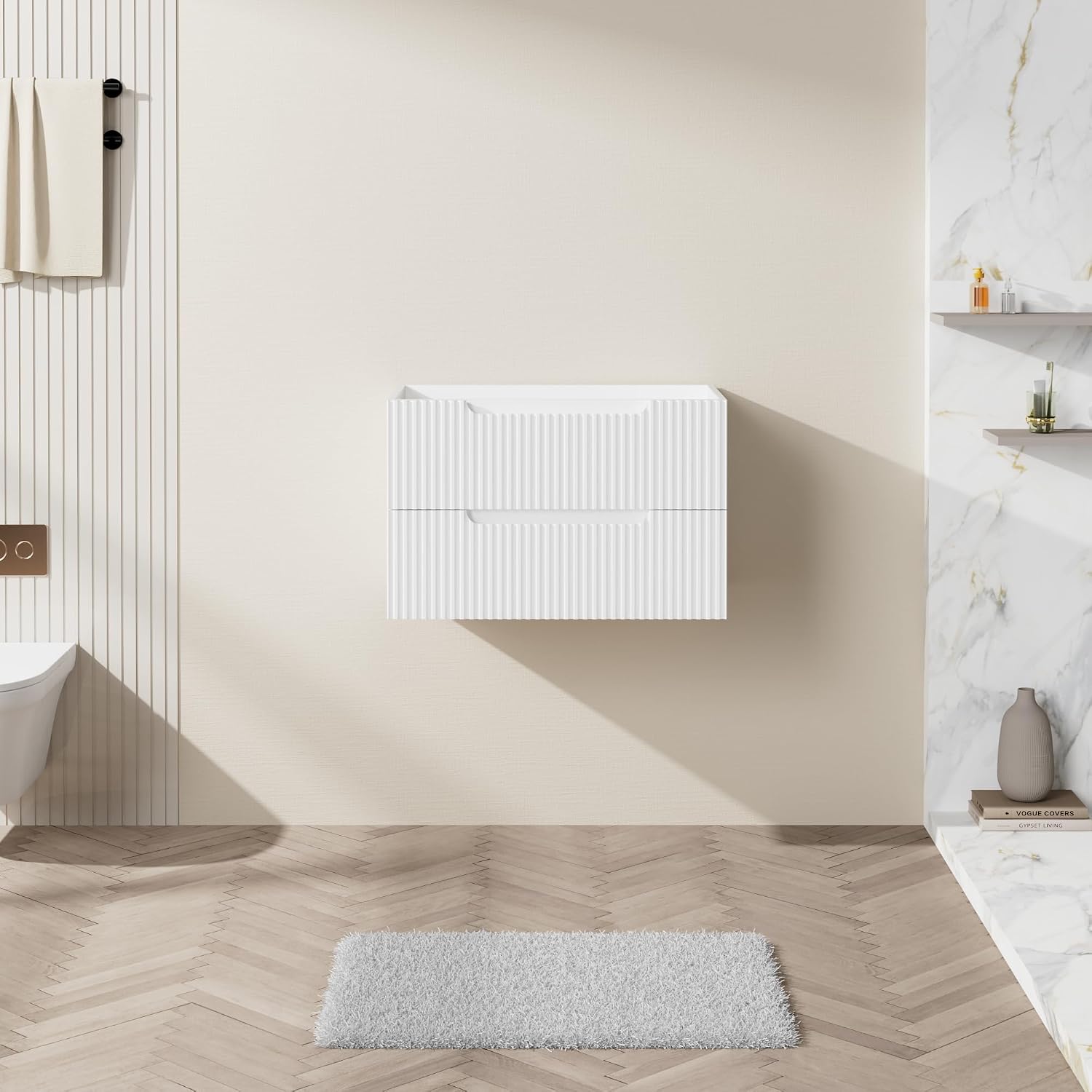 30” Floating Bathroom Vanity Cabinet Wall-Mounted Bathroom Vanity in White, Sink Basin Not Included
