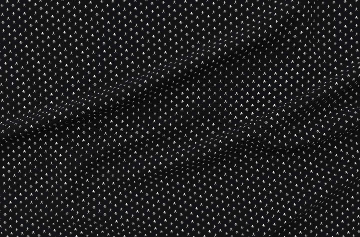 Spoonflower Fabric - White Skull Black Goth Dots Stripes Whimsical Pirate Steampunk Printed on Organic Cotton Sateen Fabric by The Yard - Sewing Quilting Apparel Home Decor