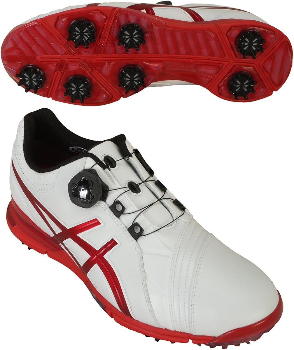 Amazon DUNLOP(ダンロップ) TGN916 GELACE PRO FG Boa シューズ ダイヤル式ソフトスパイク ゴルフ メンズ ホワイトXレッド 25.5 asics