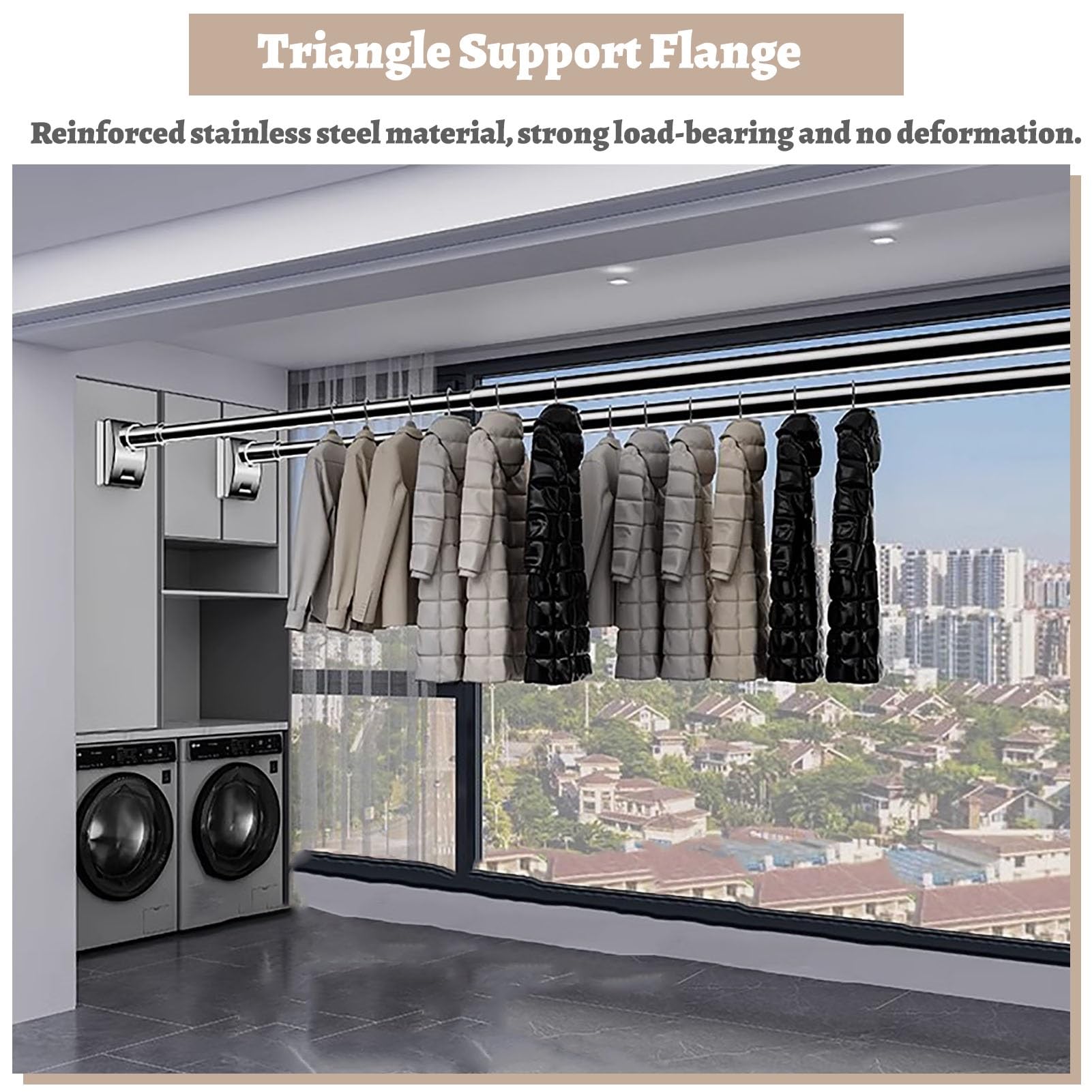 Barra de armario ajustable sin taladro, soportes de soporte extensibles para colgar la ropa con soporte de cortina resistente para armario o tubo de cortina de ducha (negro, 50 x 80 cm)