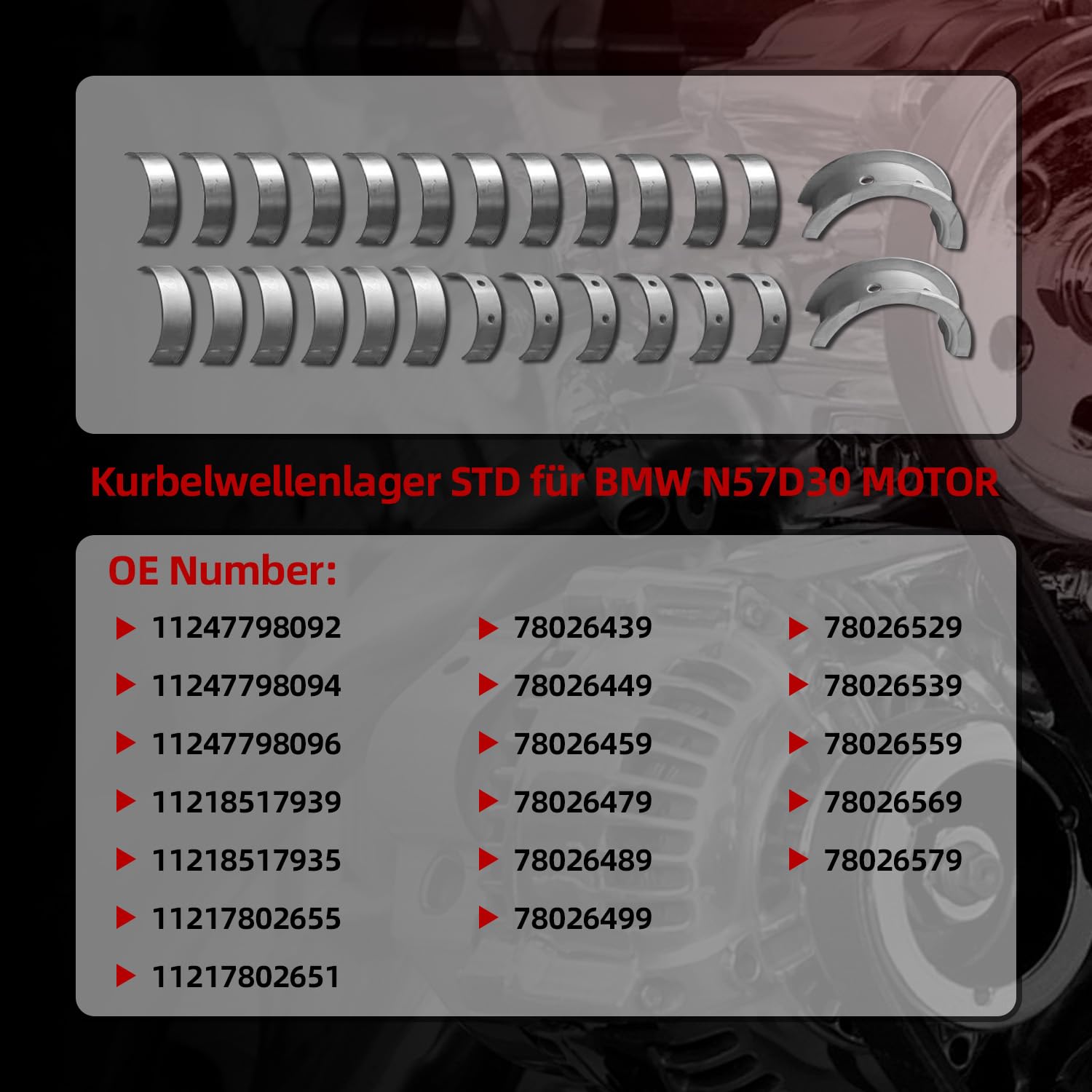N57D30 Kurbelwelle mit Lagersatz Kompatibel mit BMW 3er F30 F3 5er F10 F11 7er F01 F03 X3 X5 X6 2006-2019 11217799970 11217809375