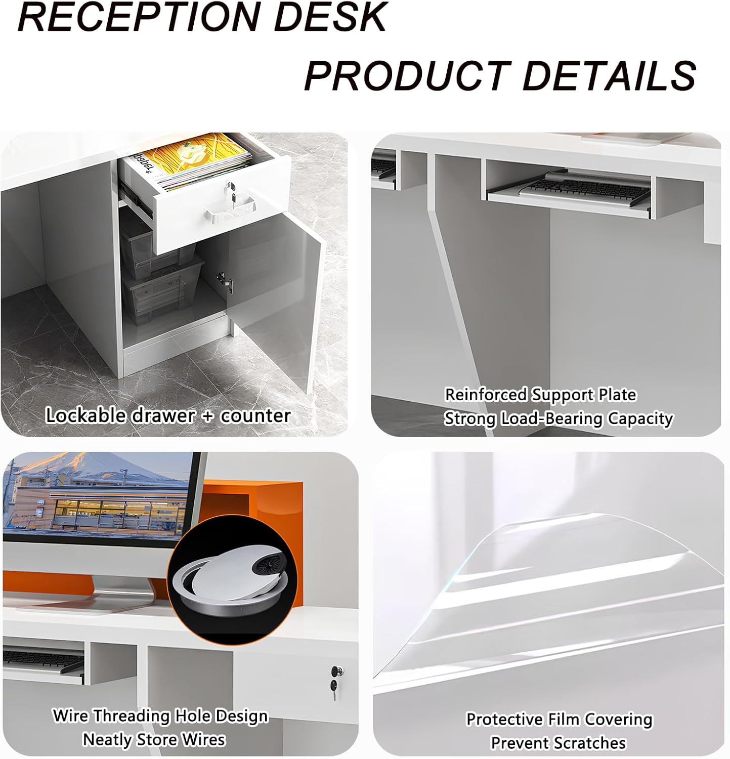 Modern Reception Desk with Storage,Front Desk Reception Counter for Office Lobby,Salon,Retail Store,Checkout Counter & Welcome Area,Sturdy Wood Construction-Easy to Install (A-Right, L 160cm/63in)