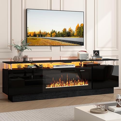 Miniatura 13 de PUKAMI - Soporte de TV con chimenea de 70 pulgadas, con chimenea eléctrica de 36 pulgadas, centro de entretenimiento con luz LED y almacenamiento,