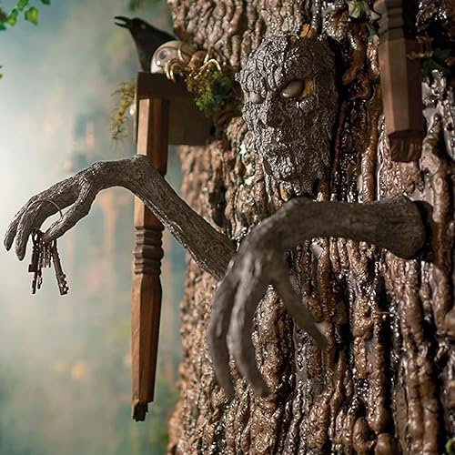 Miniatura 3 de Corteza de árbol de terror de Halloween, decoración de cara de demonio, escultura de jardín al aire libre, decoración de árbol 3D, decoración de
