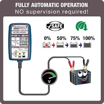 Tecmate Optimate 1 VoltMATIC, TM-401a, Bronze Series: 4-Step 6V / 12V (0.6A), Battery Charger & maintainer,Blue