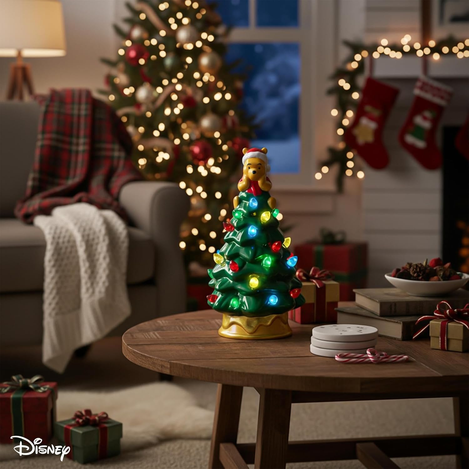 Ukonic Disney Winnie The Pooh Light-Up Ceramic Christmas Tree | Battery-Powered Mood Light | 6 Inches Tall