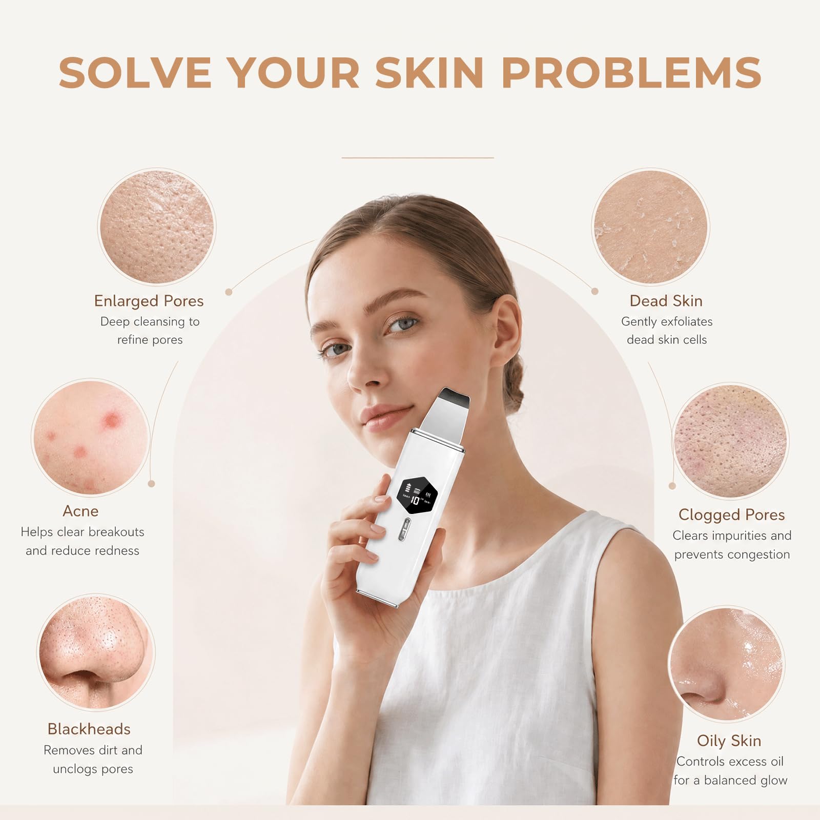 Pulizia Viso Ultrasuoni,Punti neri rimozione,Aspira punti neri,Skin Scrubber,Spatola Ultrasuoni Viso,Peeling Ultrasonico,con 4 Modalità e Intensità Regolabile,per la Pulizia Della Pelle