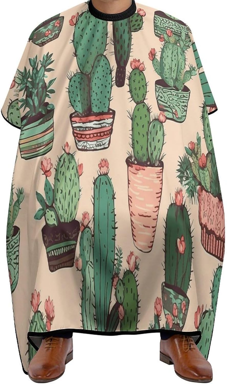 Cactus Pattern Apron for Women Men,Barber Cape with Adjustable Snap Closure,Hair Cutting Cape,66.9 X 56.7 Inches for Hair Dye, Comb-out, Styling, Shampoo