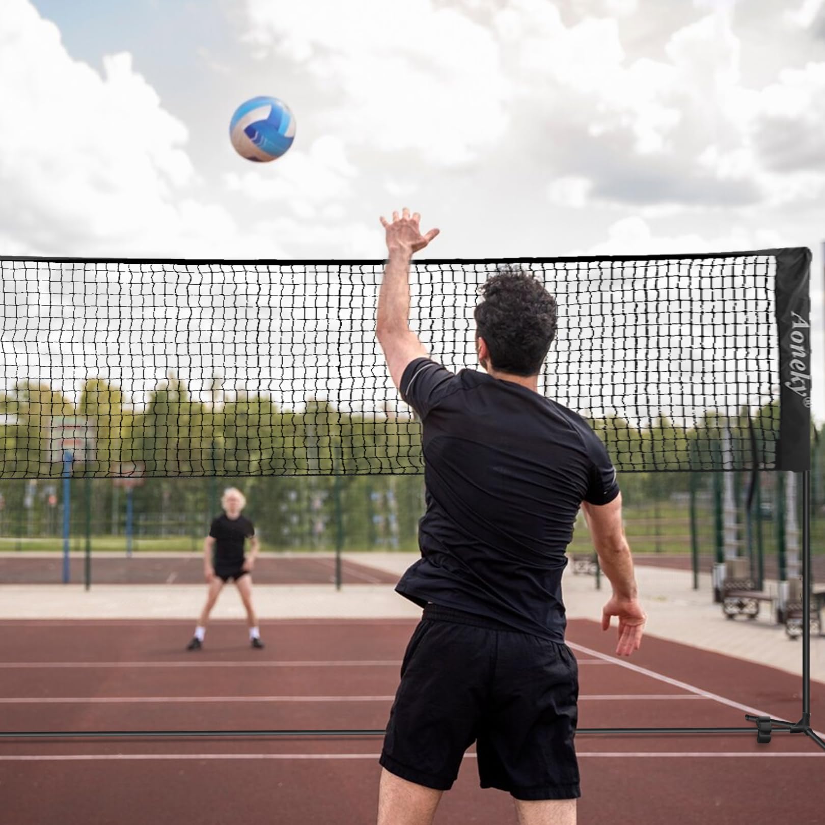Aoneky Juego de voleibol portátil de 20 pies para patio trasero, césped, playa, incluye red de voleibol, voleibol, bomba