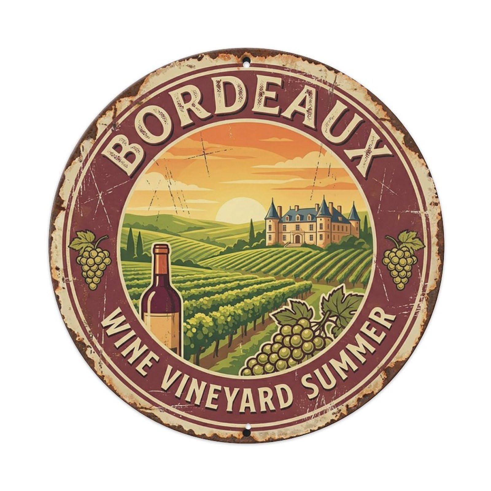 Retro City Travel Wine Vineyard Summer France Bordeaux Metal Tin Sign