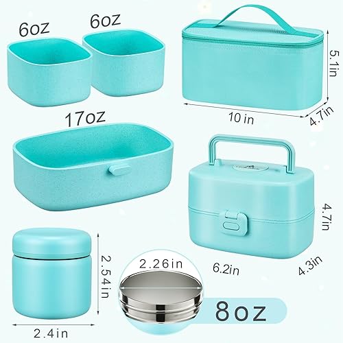 Miniatura 6 de Lonchera Bento con termo de sopa de 8 onzas para niños, recipientes de comida a prueba de fugas, 3 compartimentos con bolsa de almuerzo y tarro de