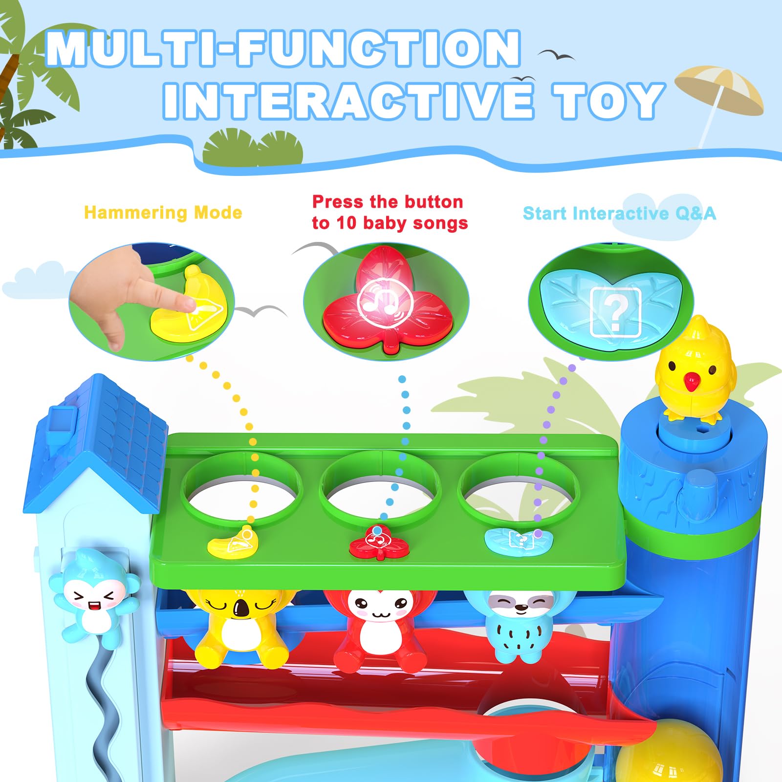 Hammer Montessori - Juguetes musicales interactivos para niños y niñas de 1 a 2 años, juguete educativo STEM con inglés y español, para edades de 6 a 9, 9 a 12, 12 a 18, 18 a 24 meses 3