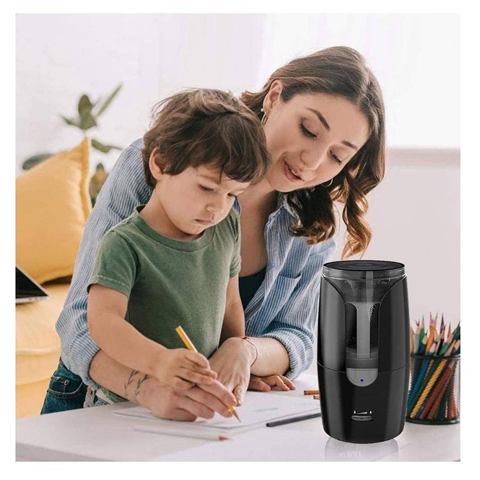 Elektrischer Bleistiftspitzer für Kinder, USB wiederaufladbarer Anspitzer mit Behälter, tragbar und sicher für Bleistifte und Buntstifte 6-12 mm Schule/Zuhause/Büro/Studio (Black)