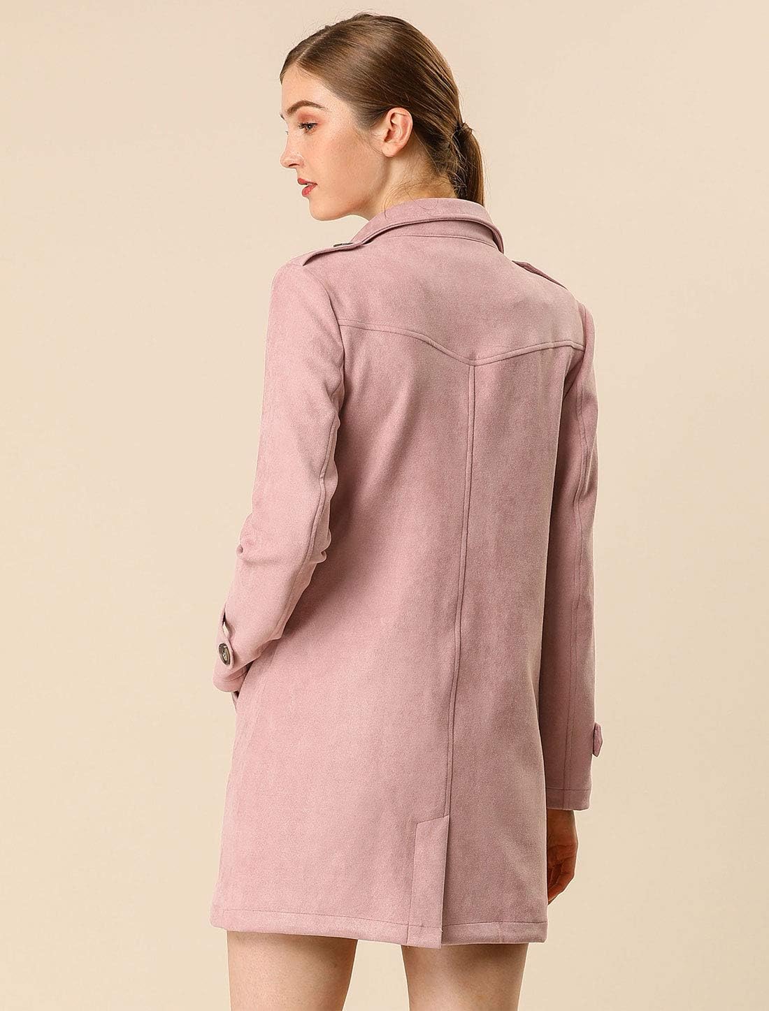 Allegra K Women's Faux Suede Trench Coat Notched Lapel Double Breasted Jacket with Belt