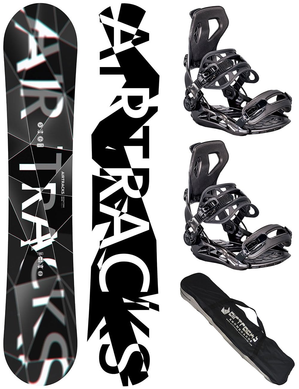 AIRTRACKS Snowboard Set/Pack/Planche REFRACTIONS Game Wide+Fixations Master FASTEC+SB Sac/Neuf