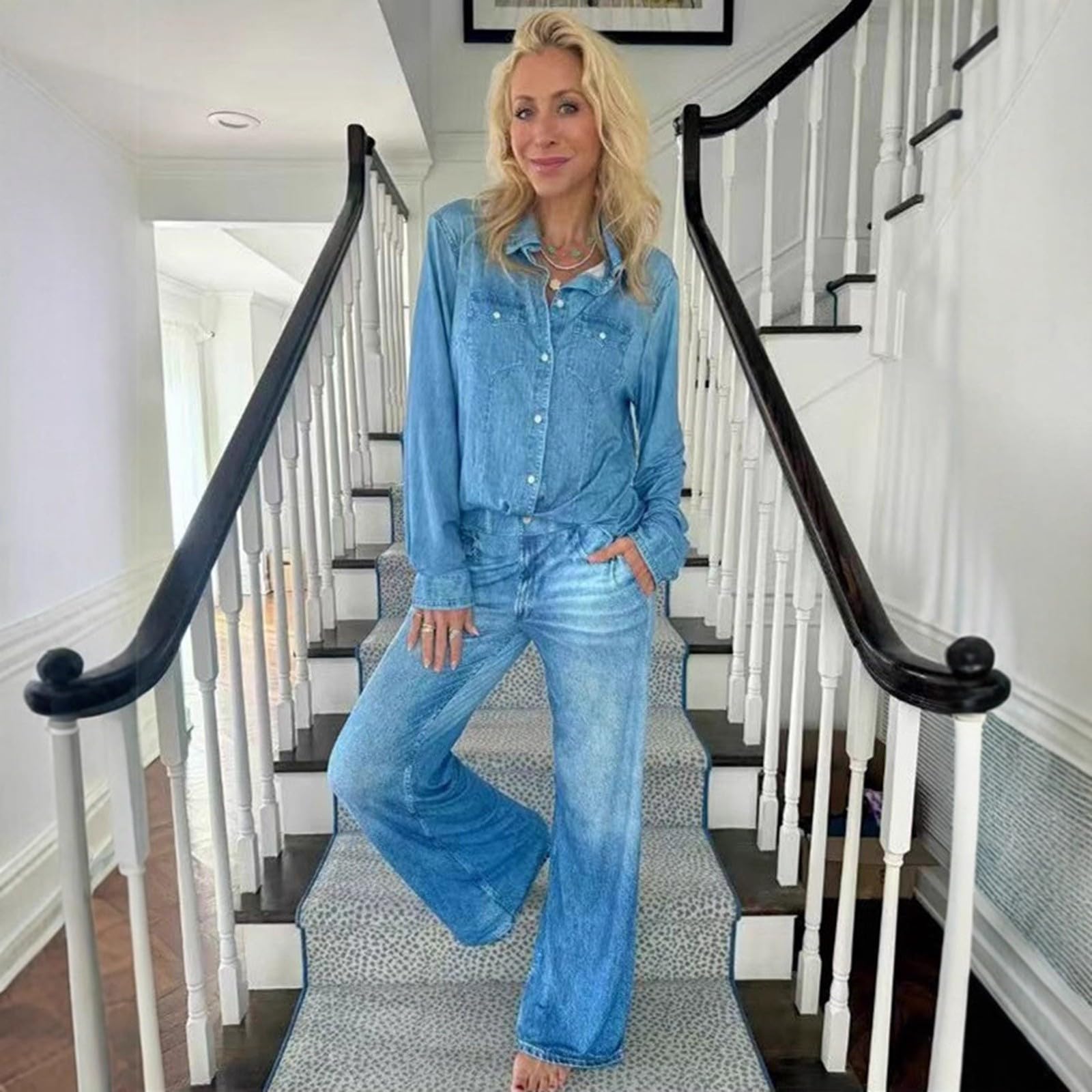 Jeans Baggy Donna Curvy Jeans Vita Alta Curvy Gamba Larga Pantaloni Denim Elasticizzati Leggeri Larghi Moda Pantaloni Baggy Casual Palazzo Wide Leg Pantalone Tempo Libero Taglie Forti Basic