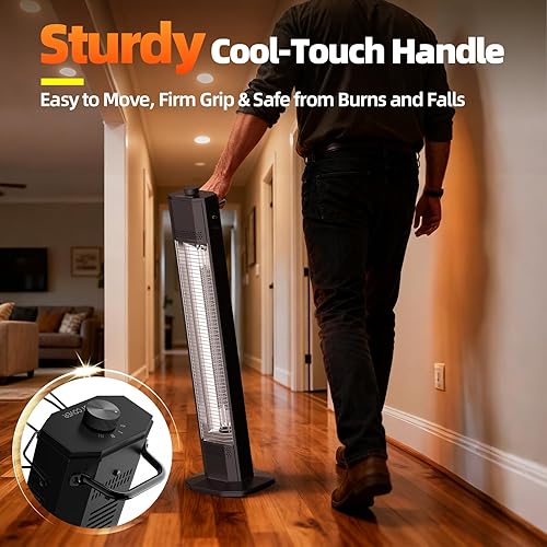 Miniatura 7 de Haimmy - Calentador eléctrico para patio al aire libre, calentador eléctrico de patio de 34 pulgadas, calefacción instantánea de 1500 W, 3 niveles