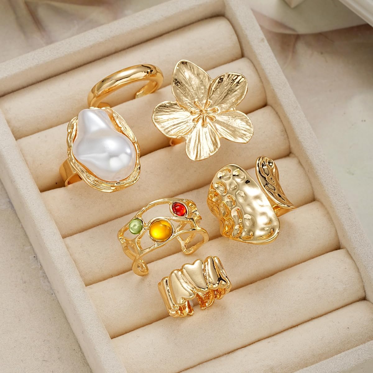 Chunky Gold Rings for Women Non Tarnish Stackable Flower Rings Vintage Open Finger Knuckle Ring Sets Statements Jewelry - Image 4