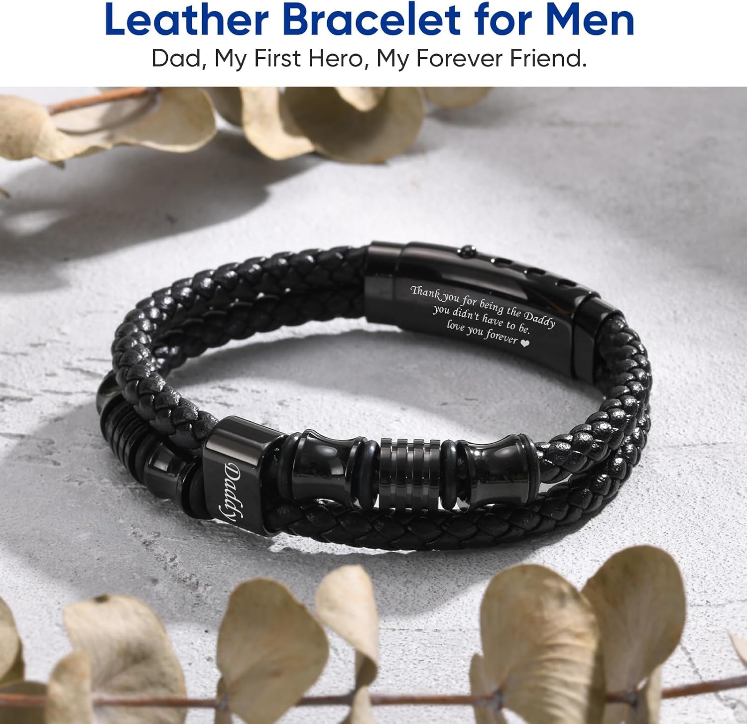 Father's Day Leather Bracelet Gift for Dad/Daddy/Papa - Adjustable Double-Row Braided Leather Bracelet for Men Birthday Anniversary Thoughtful Personalized Jewelry Gift for Men Dad form Daughter Son