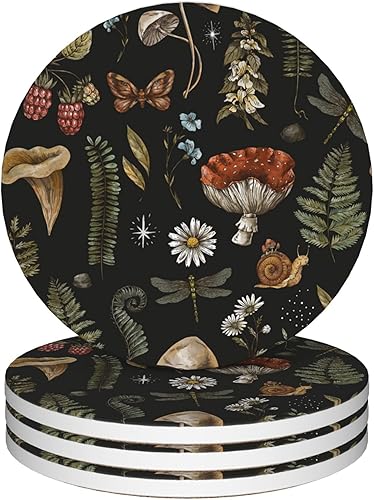 Miniatura 12 de Posavasos para bebidas, juego de 4 posavasos absorbentes, posavasos de cerámica retro de los años 70 con base de corcho, posavasos para protección