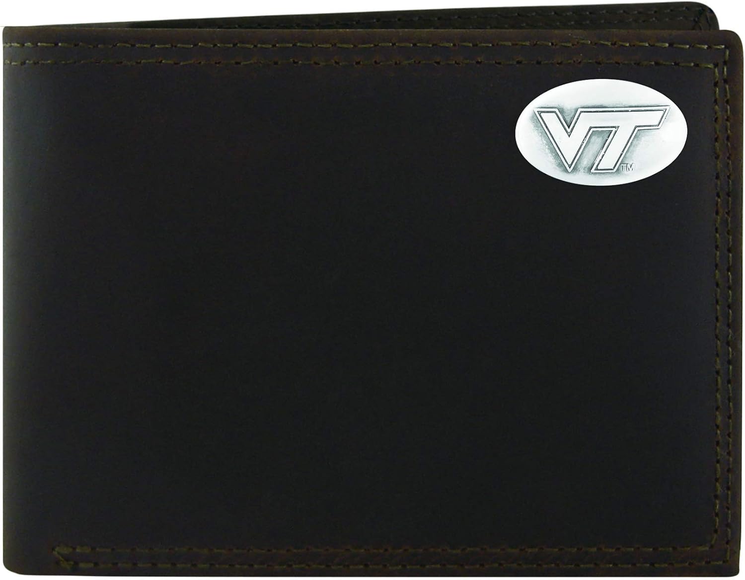 NCAA Virginia Tech Hokies Zep-Pro Crazyhorse Leather Bifold Concho Wallet, Light Brown