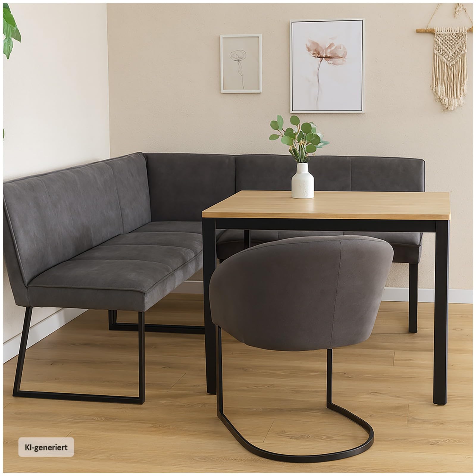 HTI living Eckbank 152 x 192 cm Vemal kurzer Schenkel Links Sitzbank Polsterbank Kunstlederbezug Metallgestell Schwarz
