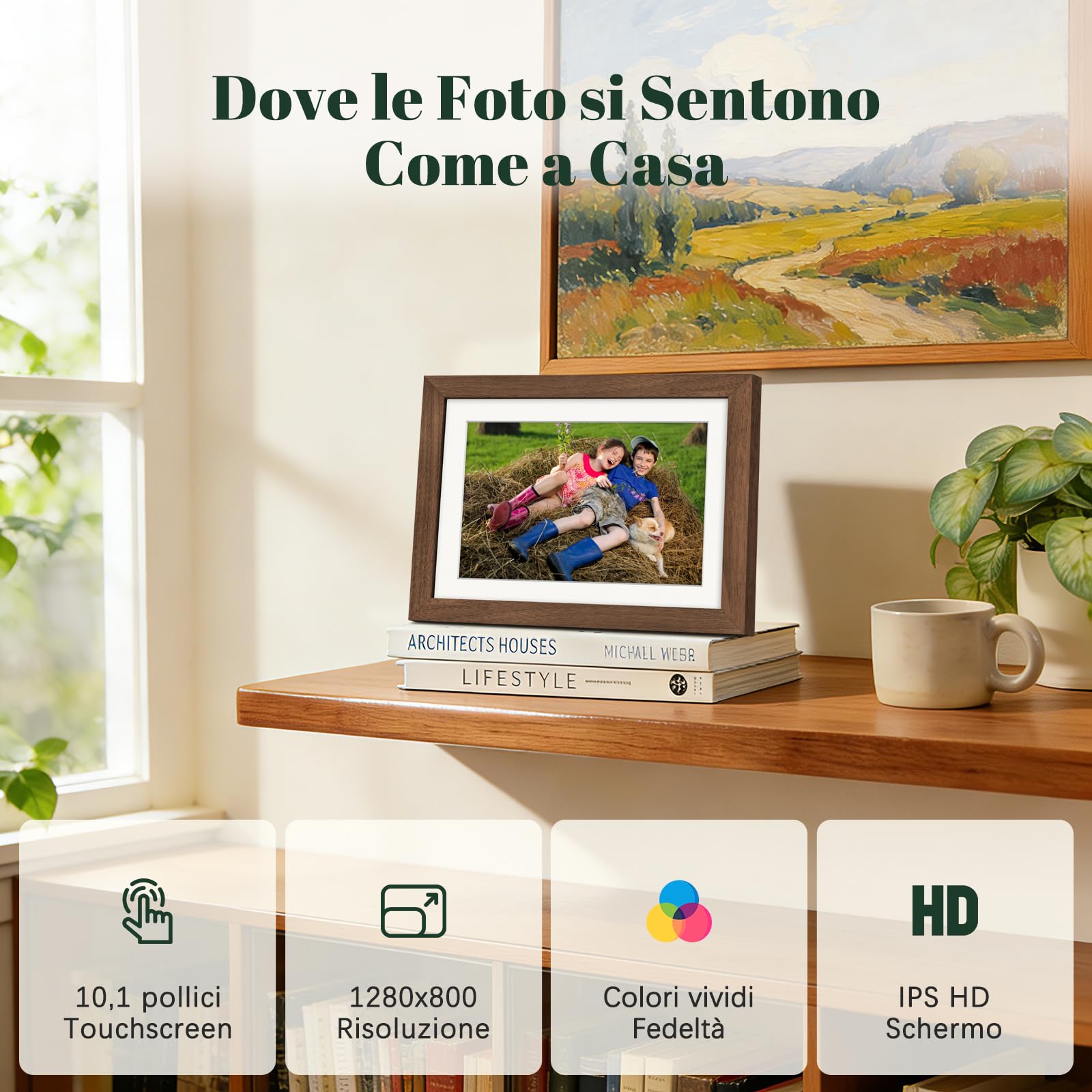 Frameo Cornice Digitale WiFi 10,1" Legno di Noce 1280 x 800 HD IPS Touch