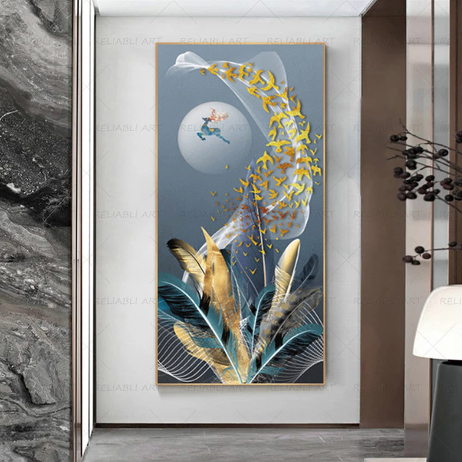 Peinture diamant plumes abstraites 70x200cm, décoration murale salon et loisir créatif zen Z-8661