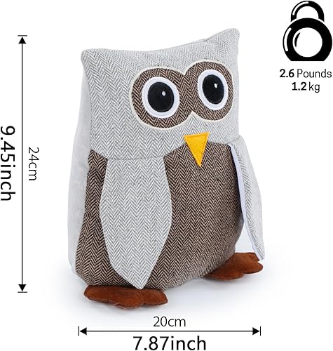 Vista 2 de SWISSELITE Bonito tope de puerta con peso decorativo para el hogar y la oficina, diseño de animales compactos con tela suave Búho marrón y gris