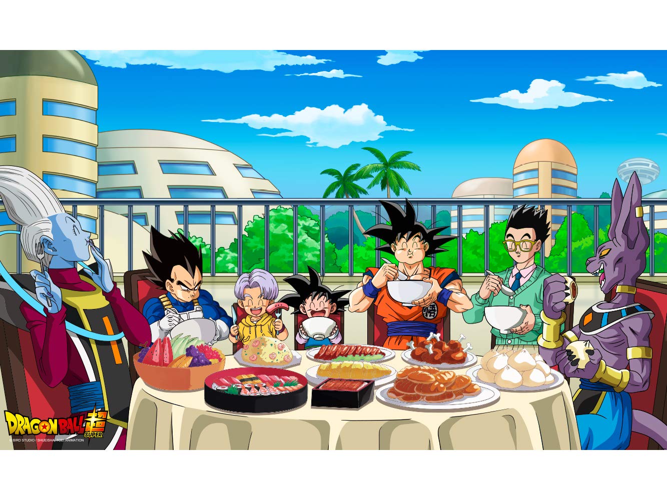 Oedim Fotomural Vinilo Adhesivo Dragon Ball Super Comida de Personajes, Producto Oficial, Vinilo Adhesivo Decorativo para Habitaciones, decoración para Paredes, DBS