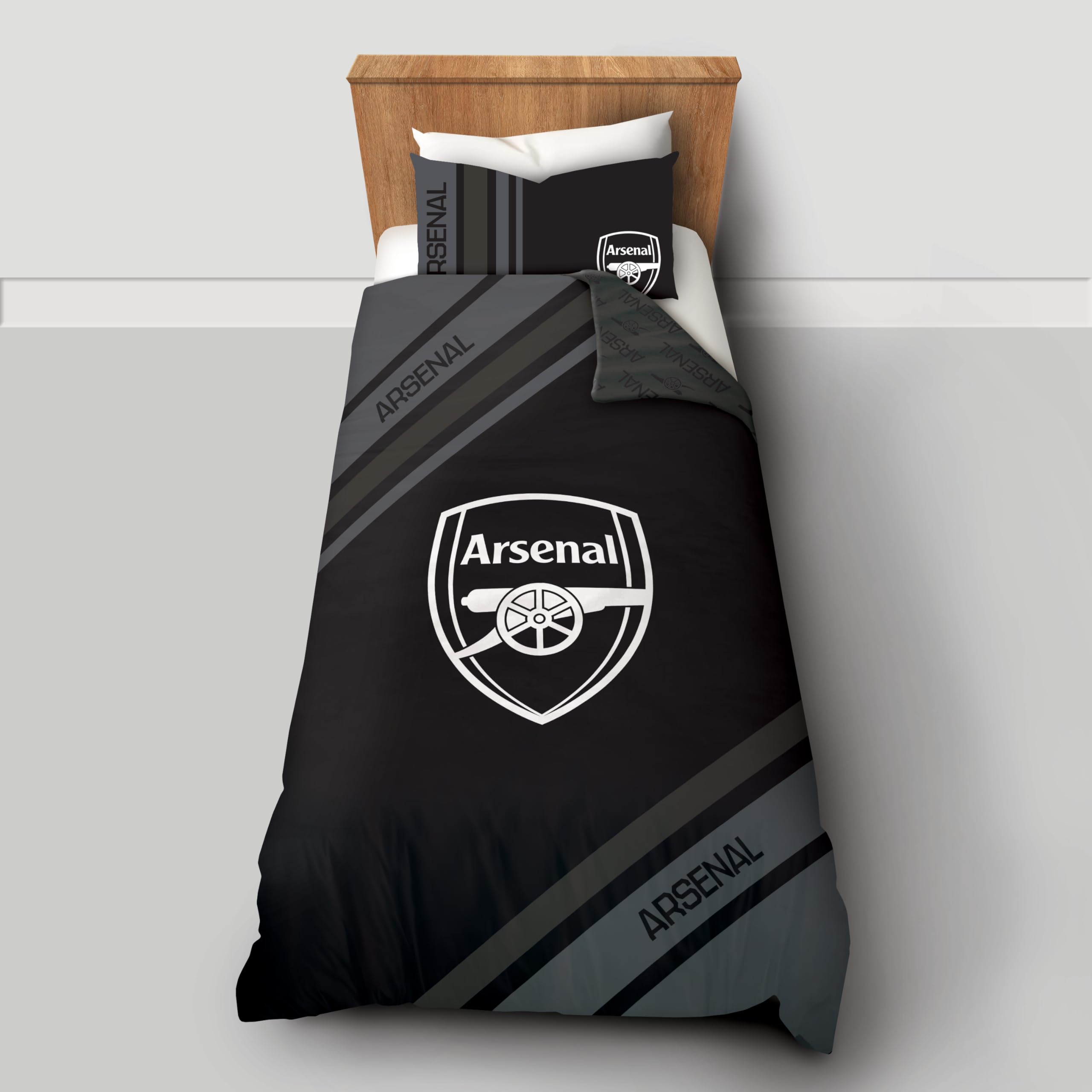 Foco Arsenal Fc Officially Licensed Dark Rayz Reversible Single Duvet Cover Set With Pillowcase
