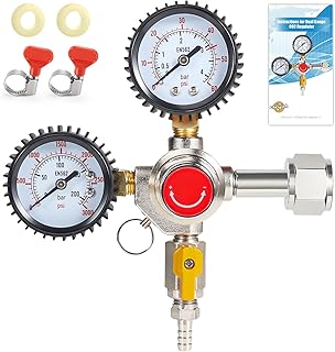 Co2 Regulator for Kegerator - CGA320 Draft Beer Regulator Kegerator Regulator, Dual Gauge Brewing Keg Regulator, Co2 Tank Regulator Kegerator Parts, Co2 Pressure Regulator with 2 Hose Clamps
