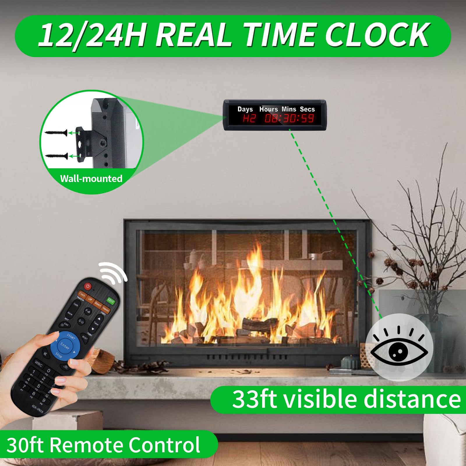 YZ Conto alla rovescia digitale 999 giorni, orologio con conto alla rovescia e telecomando, tempo reale 12/24 ore, conto alla rovescia per eventi, grande display, calendario con conto alla rovescia