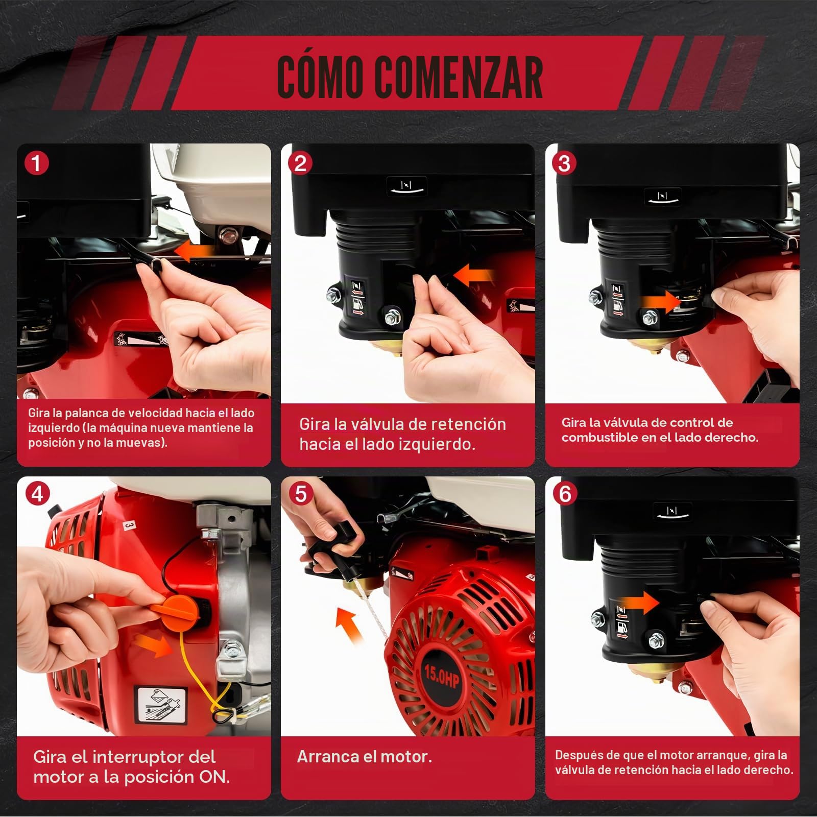 Motor de gasolina de 4 tiempos de 15 CV con arranque por cable, motor de gasolina HV de 420 cc, motor de cuatro tiempos refrigerado por aire 9000 W 3600 rpm