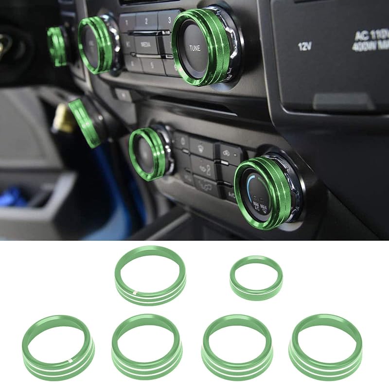 Capas de acabamento verdes para comandos do painel Ford F-150 XLT 2016-2020 AuTK – 6 peças