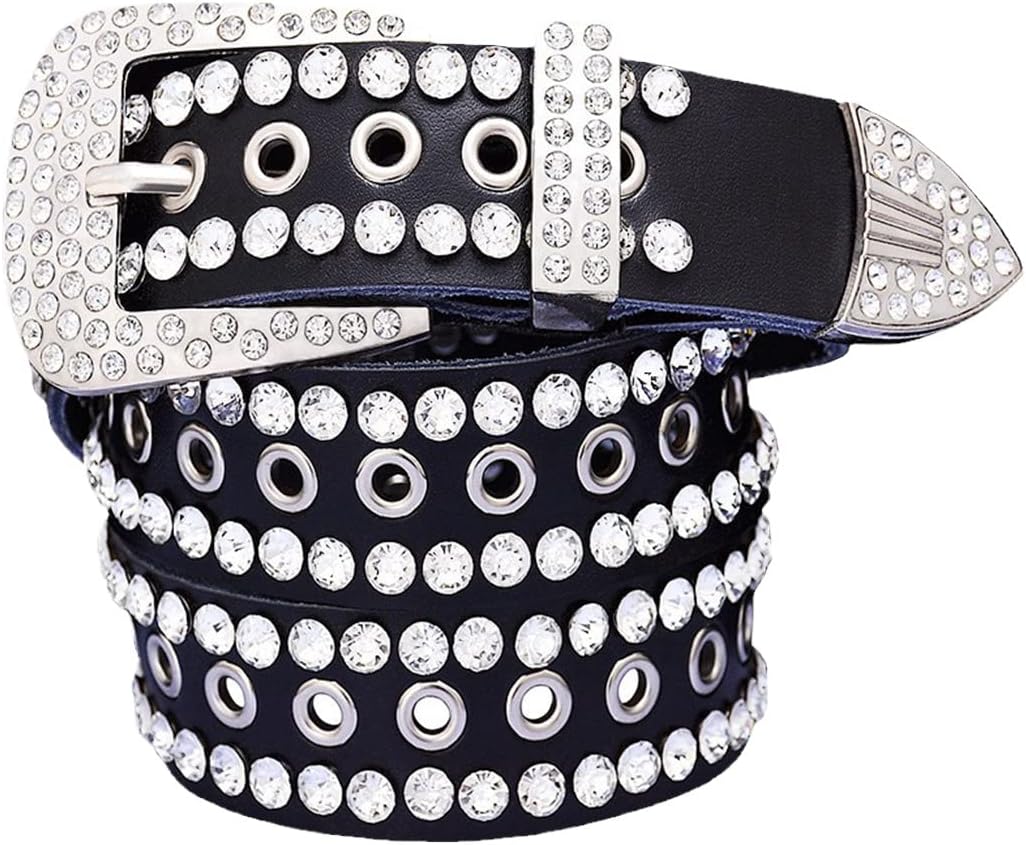 Rhinestone Belts For Women Metal Hollow Genuine Leather Men's Belt Cow Skin Luxury Unisex Waist Strap