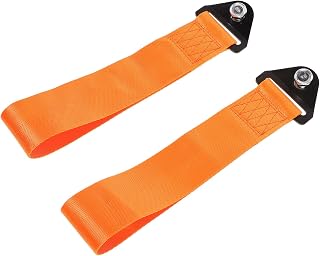 2pcs Orange Car Trailer Towing Rope Nylon Tow Strap Kit Universal Performance Vehicle Traction Belt for Truck and SUV Exterior Towing Accessories