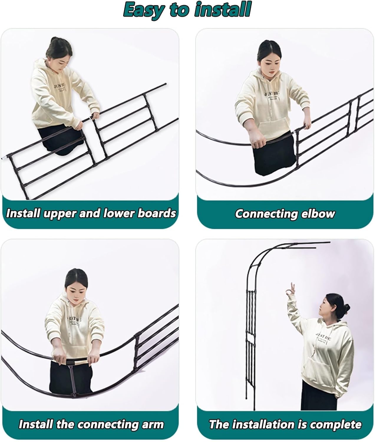 Large Metal Half Side Garden Arch, Half Rose Arch, Easy to Install, Garden Archway for Climbing Plants, for Indoor/Outdoor/Garden Lawn/Wedding(Black,0.6x2.4x0.4m)