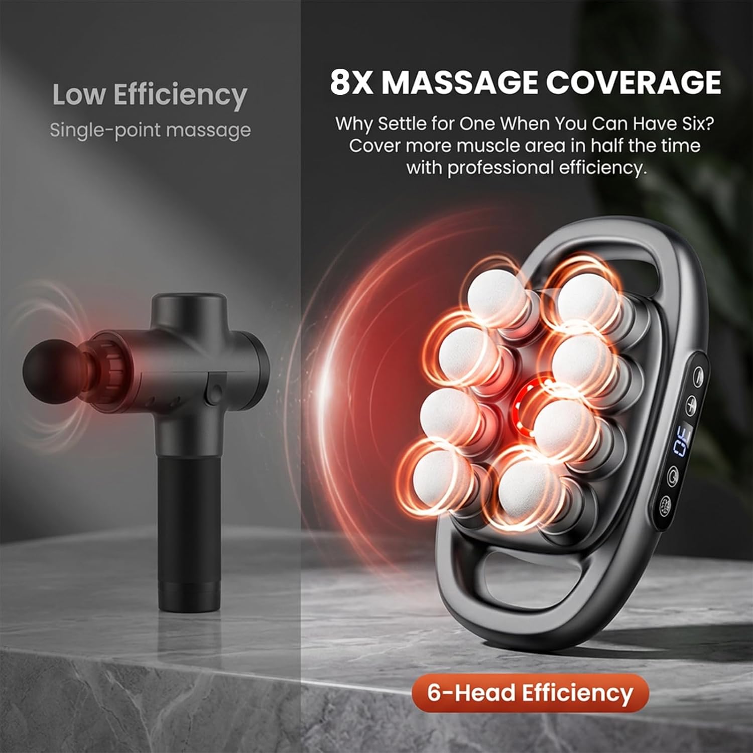 8 Head Massage Gun Deep Tissue, Multi Head Massager with 3 Modes & 30 Intensity Levels, Back Massager for Neck Shoulder Muscle Recovery, Portable Hand Massager Gift for Women & Men (Gray)