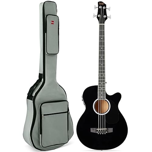 Best Choice Products Guitarra Bajo Eléctrico Acústico, Tamaño Completo 4 Cuerdas, Bajo con Diapasón - Negro