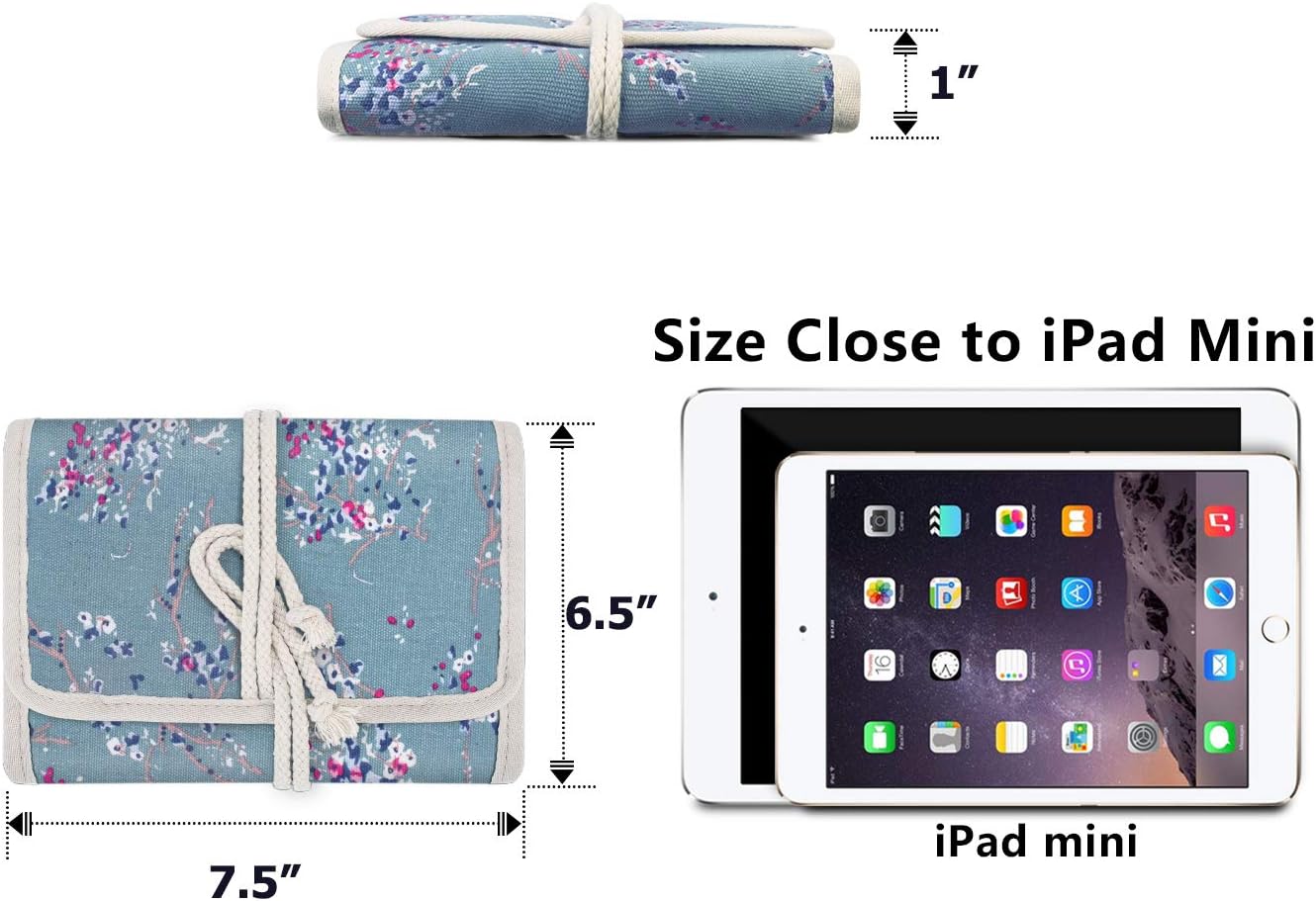 Teamoy Travel Jewelry Roll, Jewelry Storage Bag Organizer for Necklaces, Earrings, Bracelets, Rings, Brooches and More, Compact and Easy to Carry, Plum Flowers - Image 6