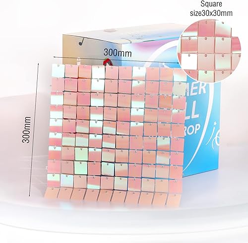 Miniatura 7 de Telón de fondo de pared rosa brillante con lentejuelas, 24 paneles de fondo de fotos para bodas, despedidas de soltera, decoraciones de cumpleaños