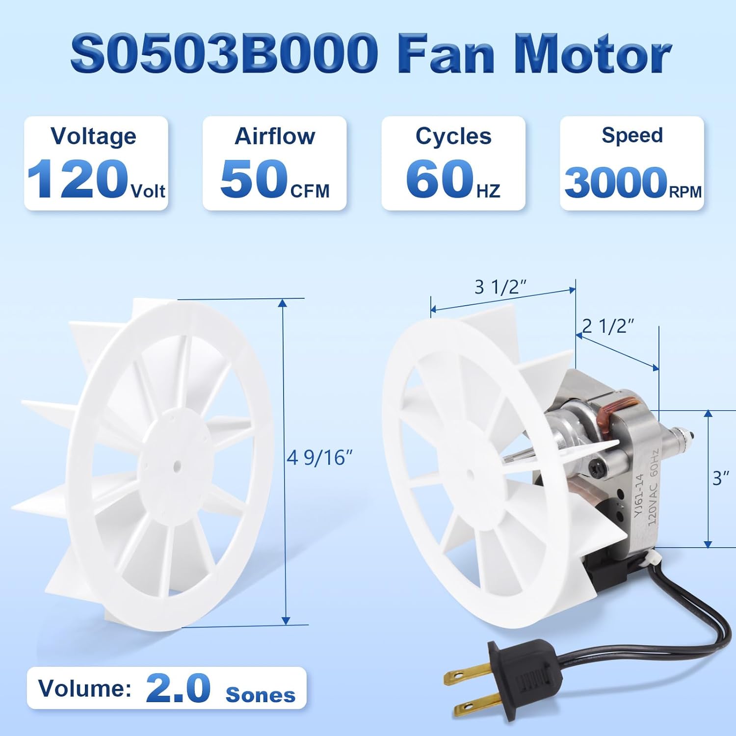 S0503B000 Bathroom Fan Motor Compatible with Broan Nutone 763RLN, 763RL B, 763RLN B, 763RLL Unit, Fit for 763RLN-R01, 663LCN, 763RL/769RL A Exhaust Fan Motor Replacement 50 CFM
