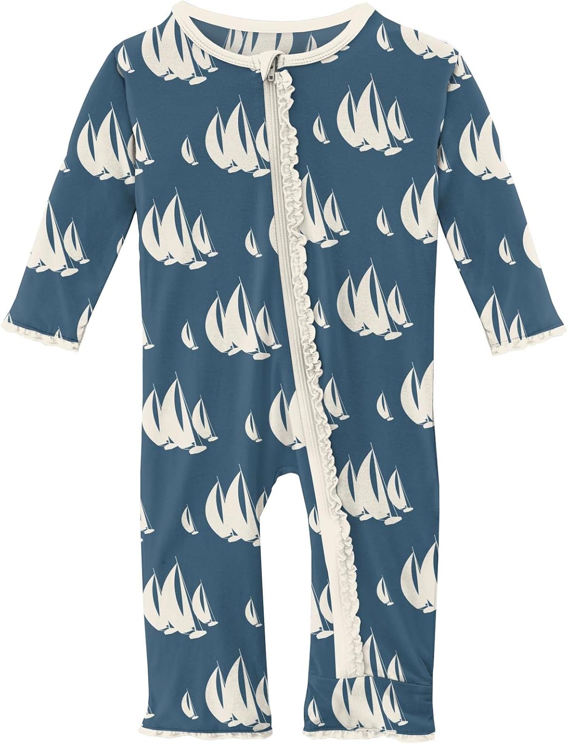 KicKee Pants Print Muffin Ruffle Coverall with Zipper, Soft Sleepwear, One-Piece Girl Clothes, Back Flap One-Piece