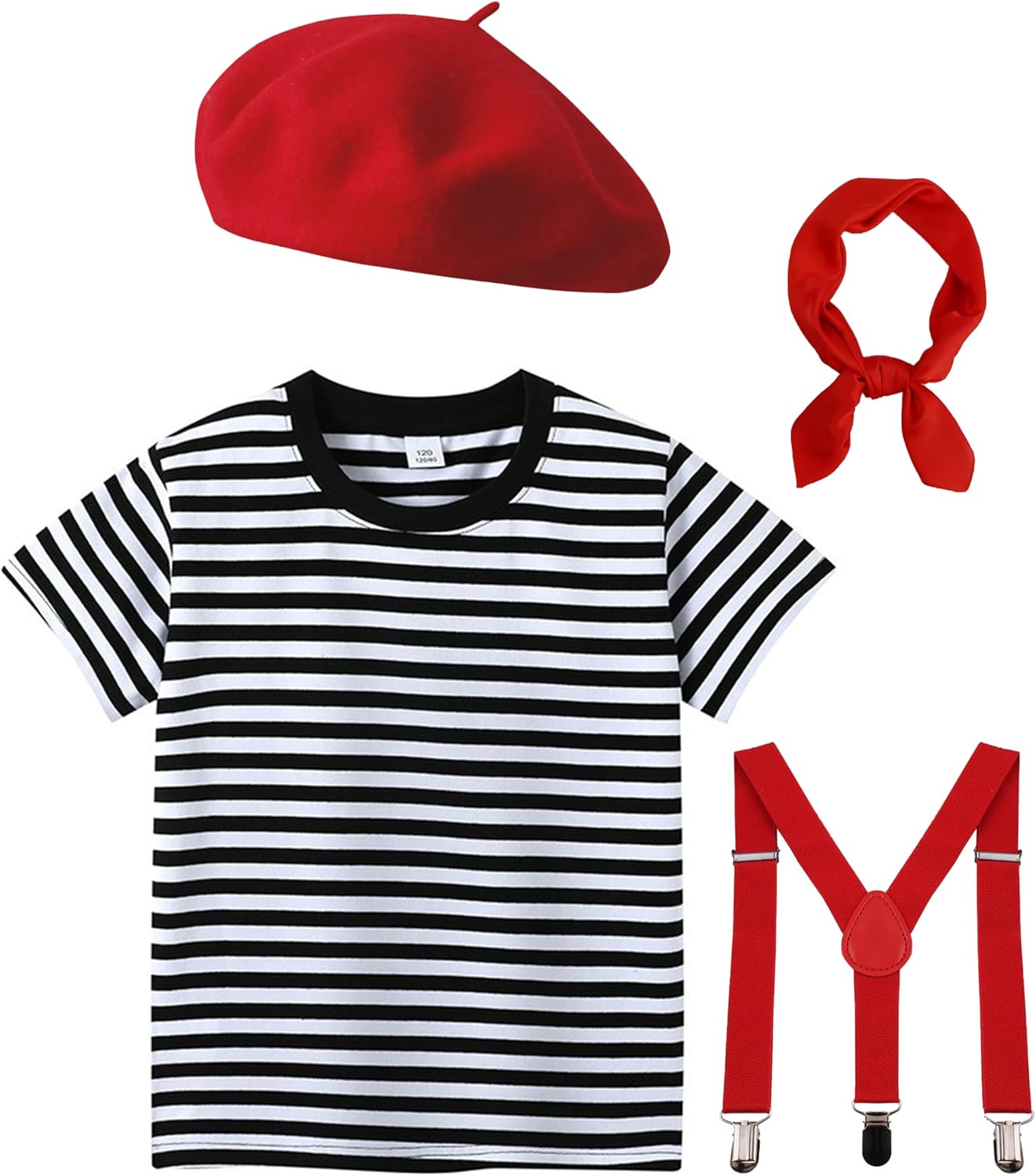 Kids Mime Artist Costume for Boys Girls French Artist Outfit Suit Halloween Cosplay 3-12y