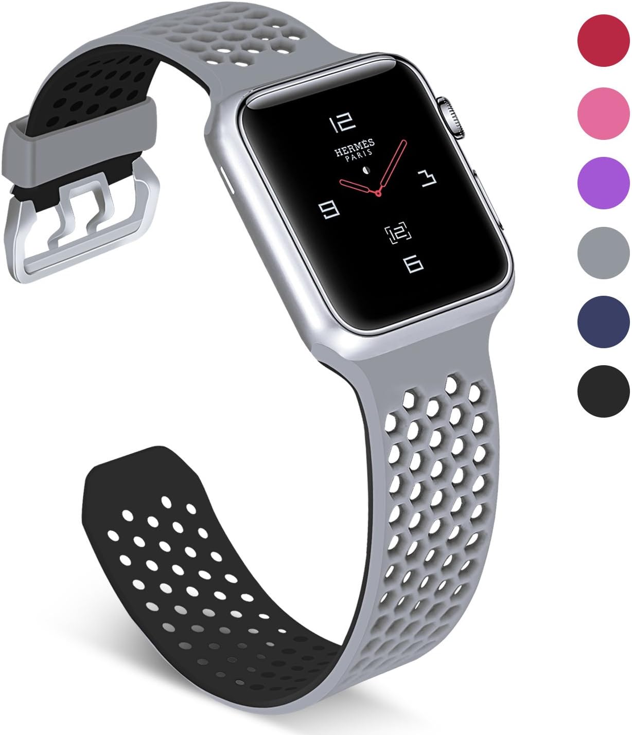 UMAXGET Compatible with Apple Watch Band Series 3 38mm 40mm 42mm 44mm, Soft Silicone Breathable Replacement Sport Band Compatible with iWatch SE Series 3/2/1/5/4 for Men Women (42mm/44mm, Grey&Black)