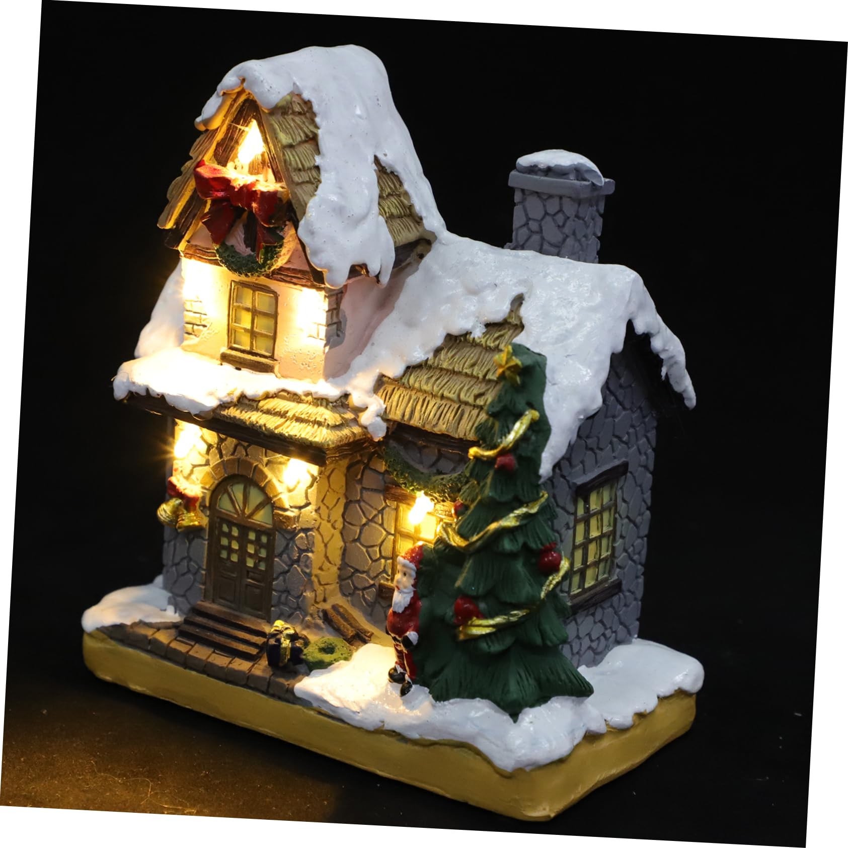 Decoración de Casa Iluminada de Resina Adorno de Escritorio para Navidad Casa Luminosa de Navidad y Decoración del Hogar